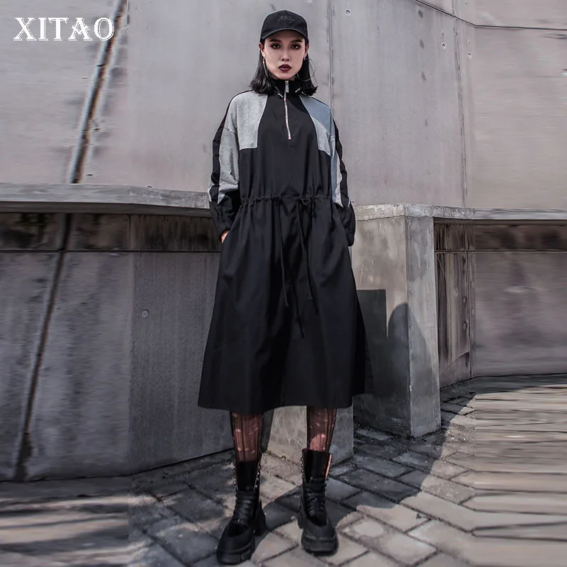 

XITAO Slim Drawstring High Waist Dress Women Korea Fashion New Bandage Slim 2019 Autumn Elegant Minority Style Dress ZLL1946