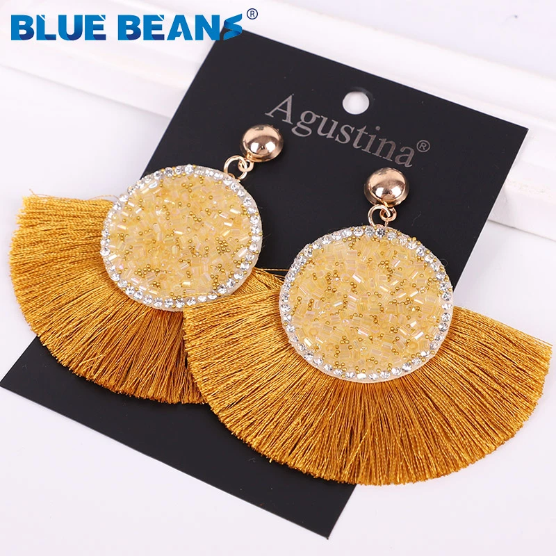 Богемные серьги с кисточками Стразы ручной работы для женщин геометрические