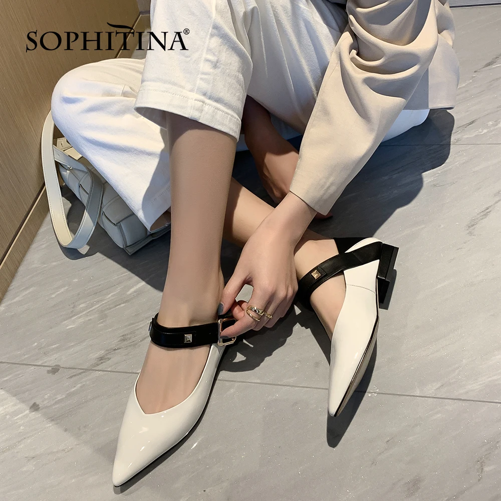 

SOPHITINA New Women Flats Shoes Shallow Comfort Dressing Spring Autumn Pointed Toe Fashionable Mixed Color Buckle Flats FO210