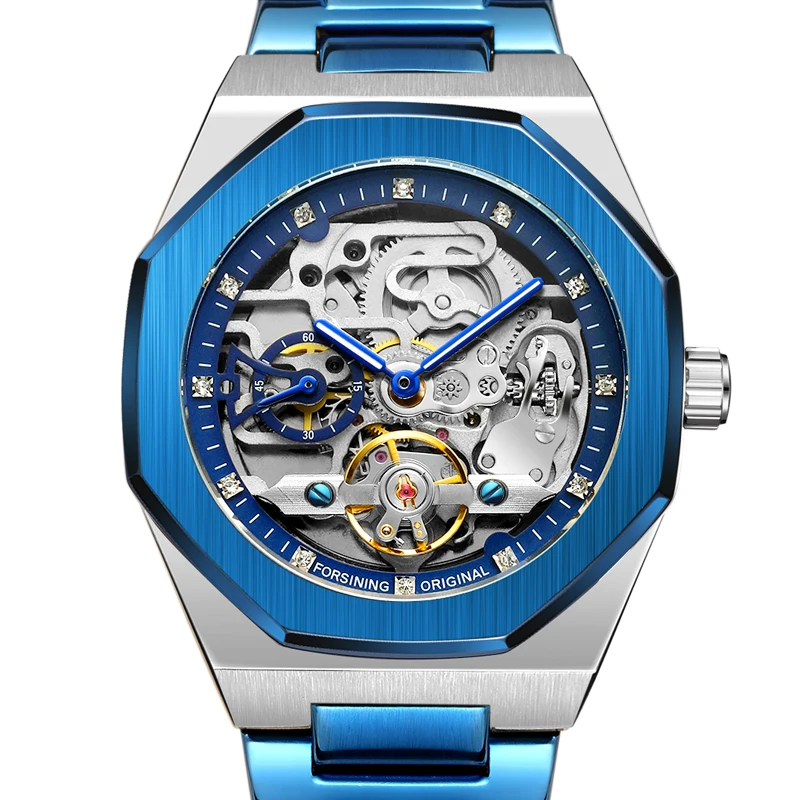 Forsining металлические армейские автоматические часы Tourbillon нержавеющая сталь