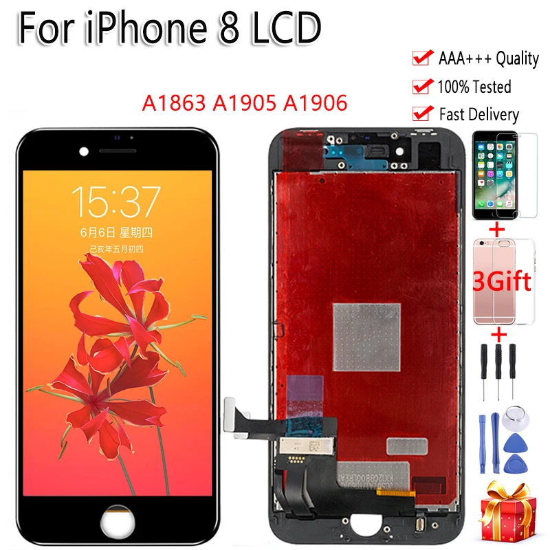 100% Оригинальный качественный ЖК дисплей для iPhone 8 A1863 A1905 AA6 с сенсорным экраном и