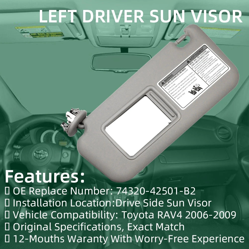 

Car Left Driver Side Sun Visor with Light Auto Sunshade Board For Toyota RAV4 2006-2009 74320-42501-B2 Car Accessories