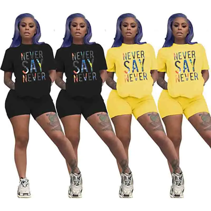 

Two-Color Spring And Fummer New Printed Shorts Short Sleeve Two-Piece Suit, Women's Sports, Leisure, Sportswear Suit