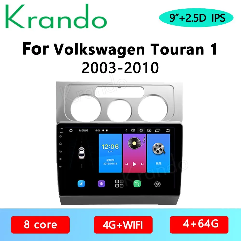 Krando Android 10 0 9 &quotIPS Full Touch автомобильное мультимедийное радио для Volkswagen VW Touran 1 2003 2010