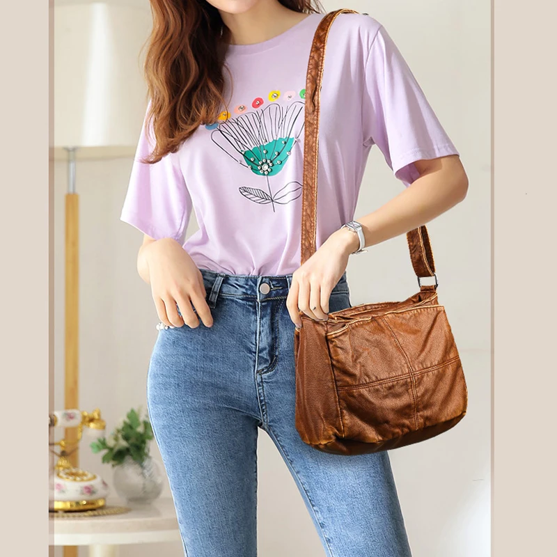 Женская кожаная сумка с множеством карманов в стиле ретро | Багаж и сумки