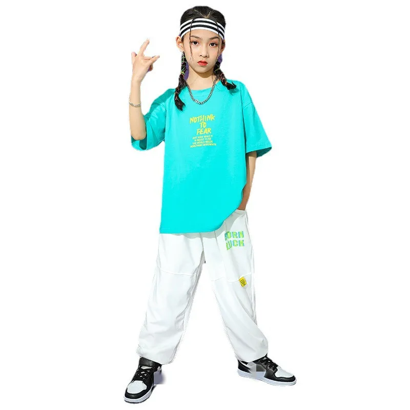 

New Boys Loose Short Sleeved Hiphop Pants Outfits Girls Jazz Street Dance Wear Children Modern Dance Hip Hop Clothing