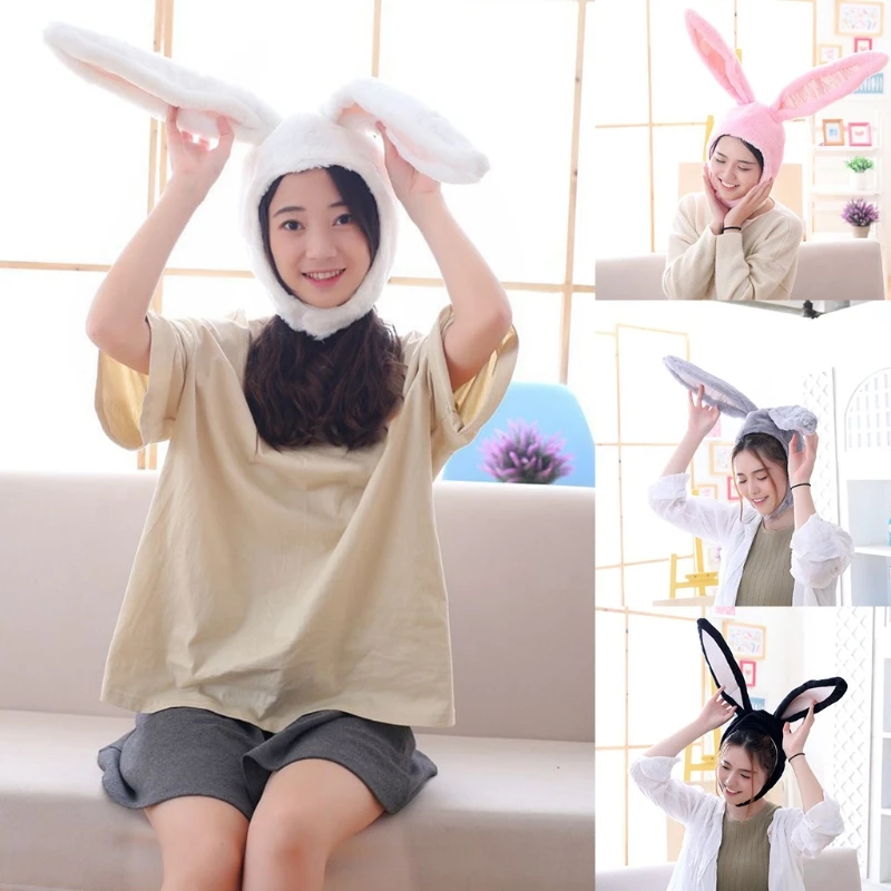 

Women Men Funny Plush Bunny Ears Hood Hat Cute Rabbit Eastern Cosplay Costume Accessory Headwear Halloween Party Props