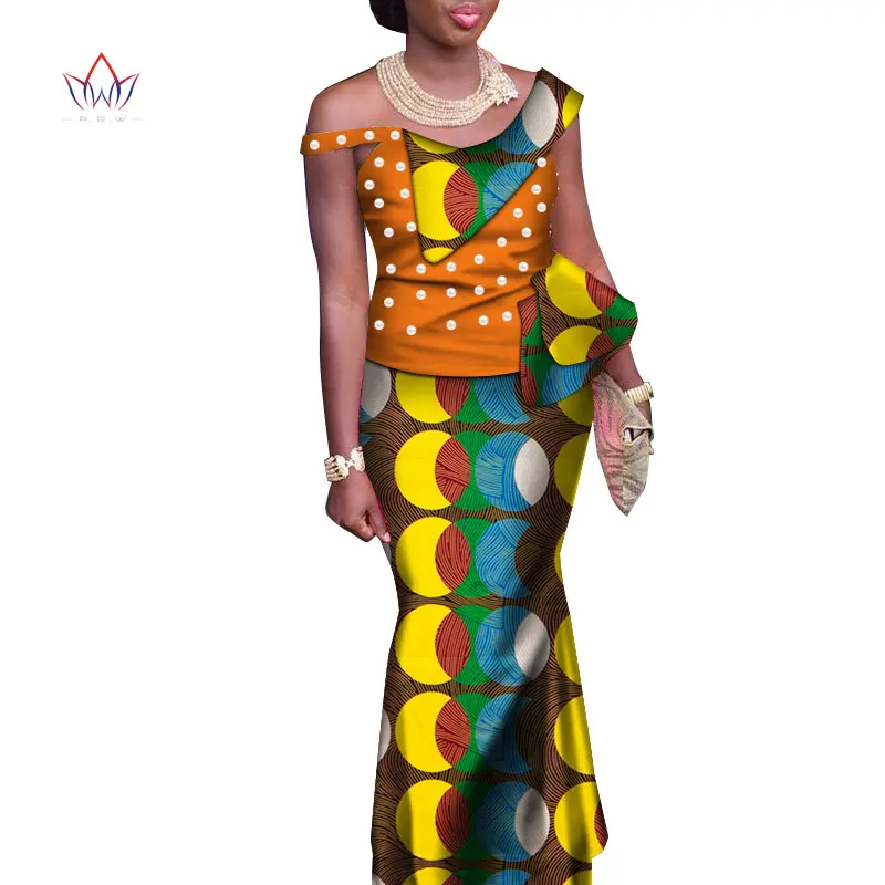 Traditional Clothing For Women Ruffles Top And Skirt Ankle-length Vintage Set Print 2 Piece Plus Size African Dashiki WY3494