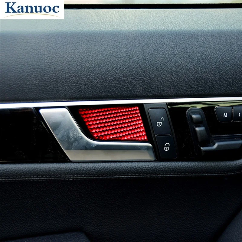 

Автомобильная внутренняя дверная ручка, панель чаши, отделка, наклейка, чехол для Mercedes-Benz C E Class 2009-2015, красные наклейки из углеродного волокн...