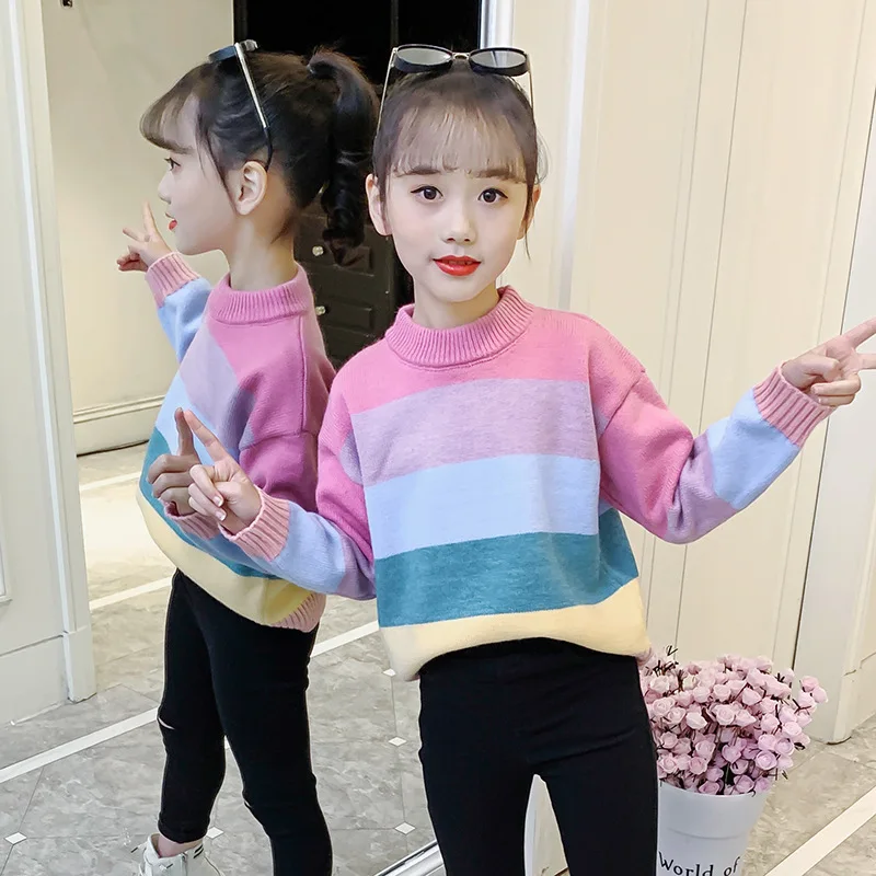 

Knitted Sweater Baby Girls Multicolour Sweaters Coat Kids Knitting Pullovers Tops Baby Girls Long Sleeve Warm Baby Girl Clothes
