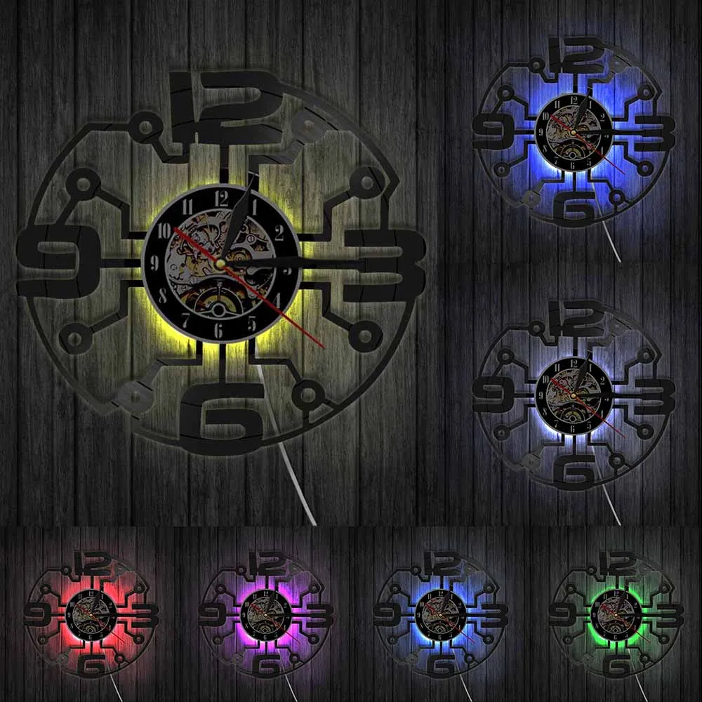 Винтажные настенные часы с виниловой пластиной и большими цифрами современное