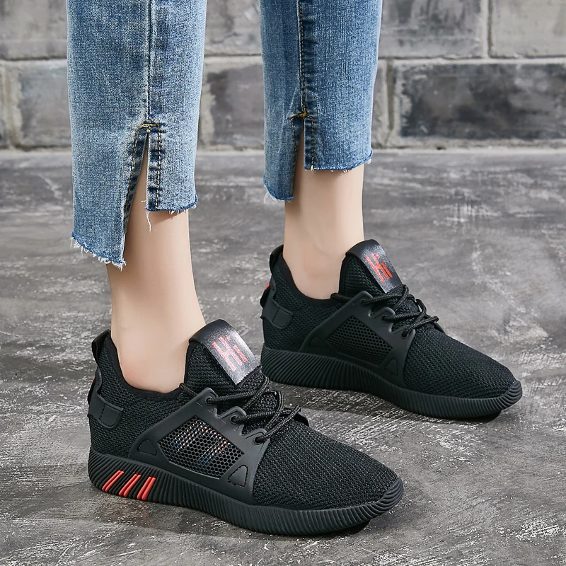 O16U/2019 осенние женские кроссовки на плоской платформе со шнуровкой черный цвет