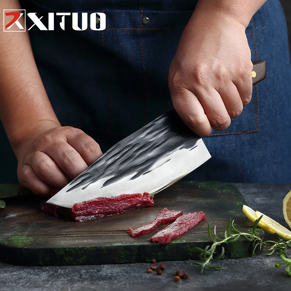 

XITUO Full Tang Handmade Knife Kitchen Knife Forged High-carbon Steel Wenge Handle Cleaver Filleting Slicing Butcher Chef knife
