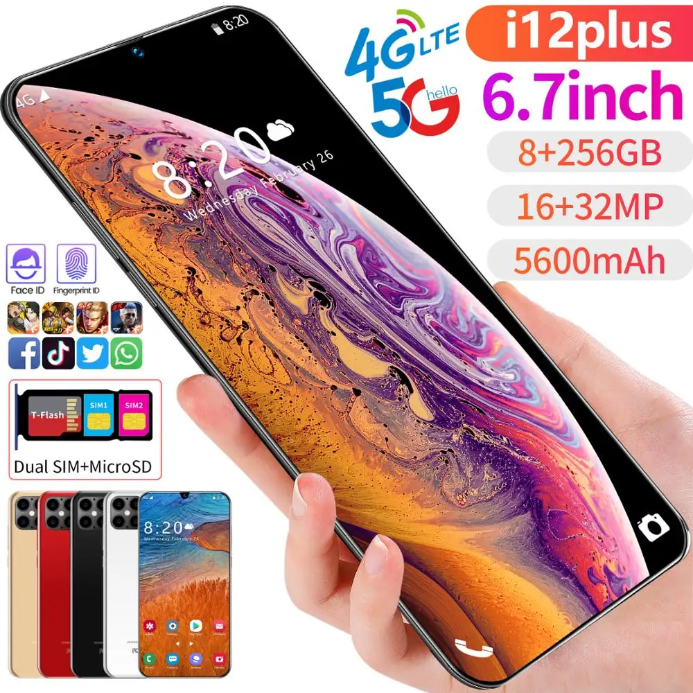 

6.5-inch I12 Water drops screen smartphone triple-slot 8 512GB 4800mAh New MediaTek 10 Core NFC global version Android phone