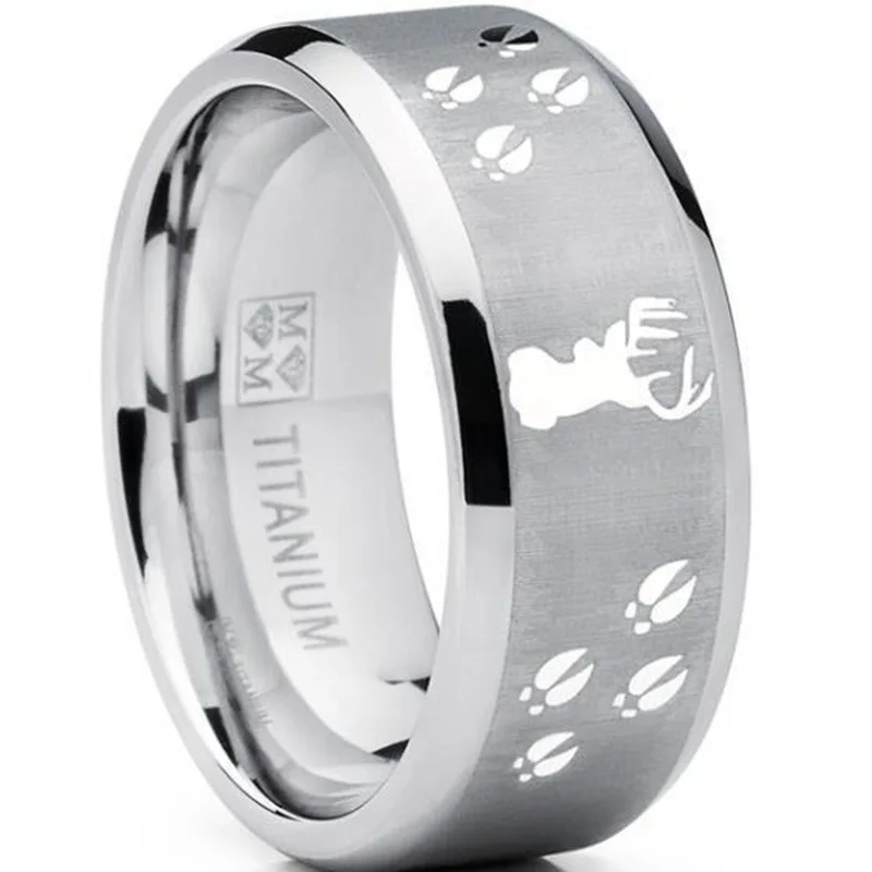 

New Trendy Christmas Deer Head Deer Footprint Pattern Ring Men's Ring Fashion Metal Frosted Ring Accessories Party Jewelry