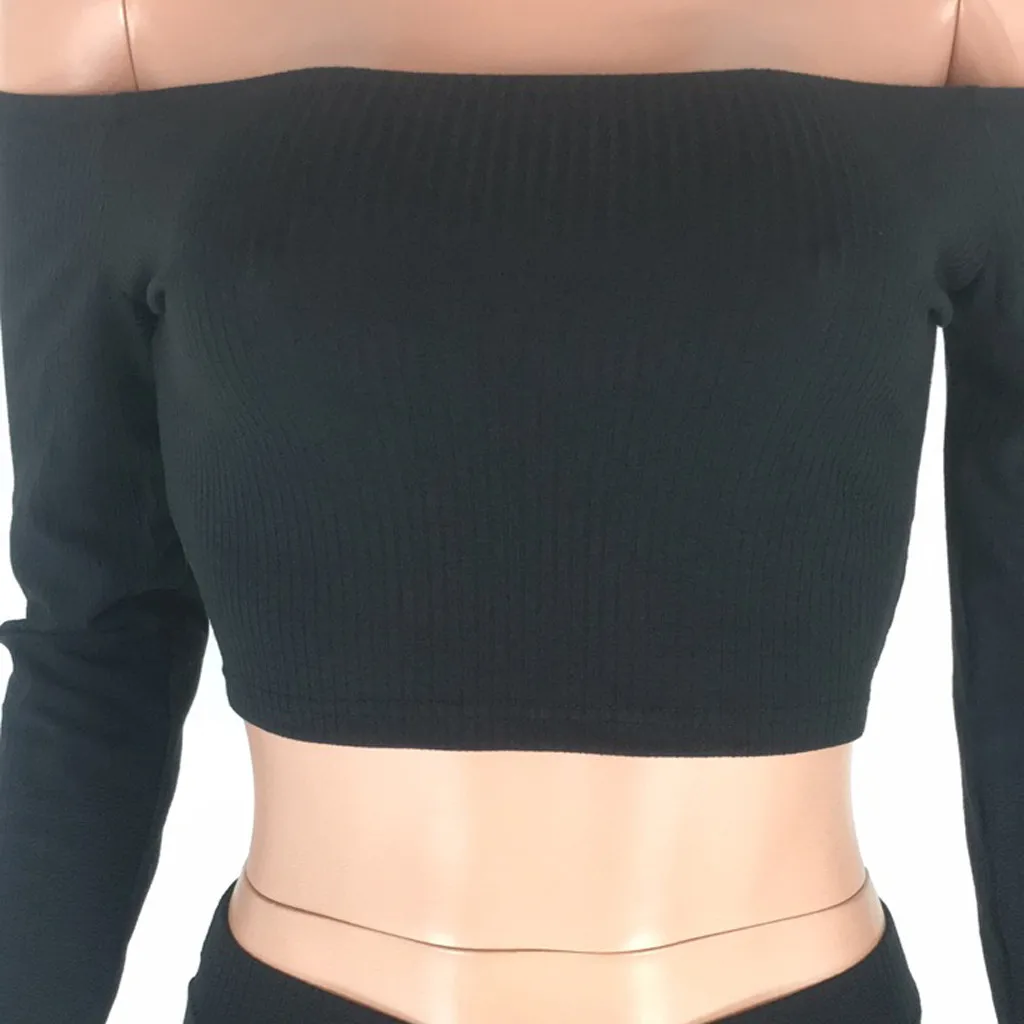 Лидер продаж Модный женский короткий топ с длинным рукавом и открытыми плечами