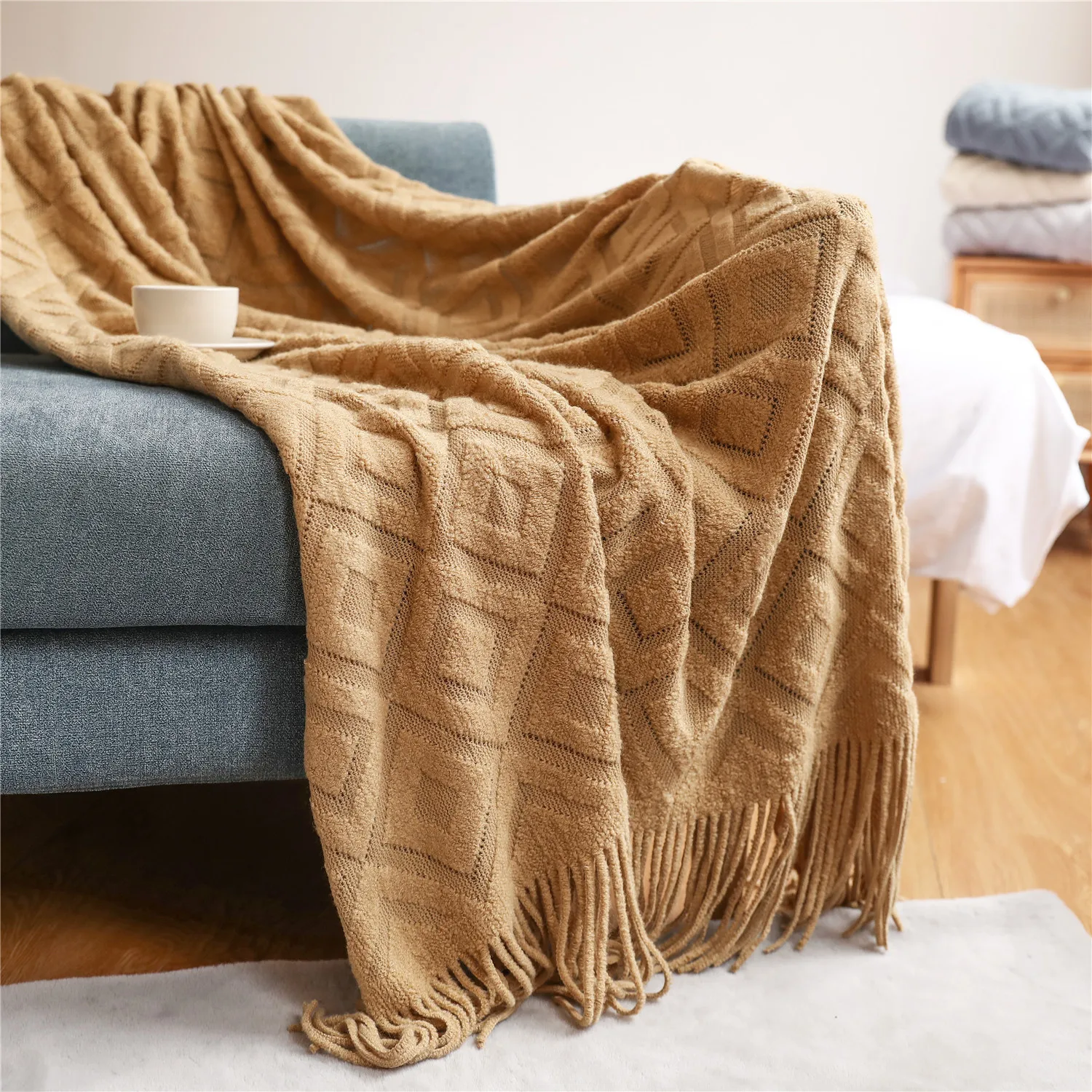 

Best selling 2020 nordic throw blanket for beds Winter thick knitted sofa cover office nap blanket scarf soft Travel covers bed