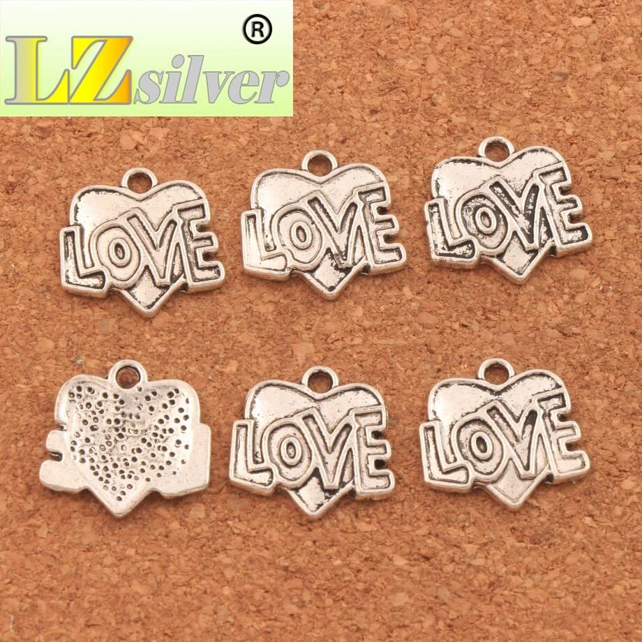 100PCS Love Letter Heart Charm Beads 17.5x17.6mm Pendants Spacer Beads Jewelry DIY L931 LZsilver