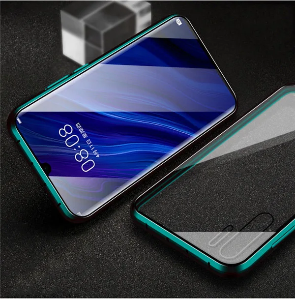 360 ° Магнитный двойной стеклянный флип-чехол для P30 Pro huawei Hauwei Hawei P 30 Lite 30 Lite Light 30Pro закаленное стекло полное покрытие - Цвет: Green