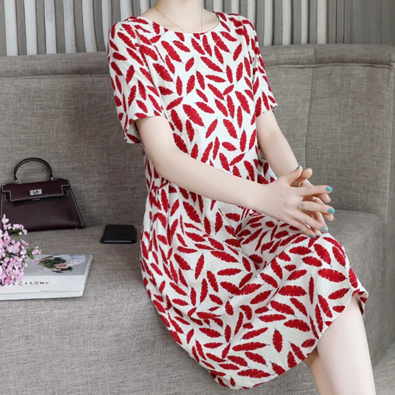 

Autumn and winter fashion casual ladies clothing short sleeve round neck printed elegant polyester dress