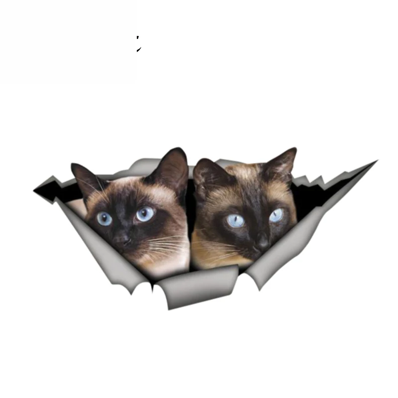 

Dawasaru Siamese Cats Car Decal Torn Metal Decal Wild Animal Funny Car Stickers Window Bumper 3D Car Styling 13cm X 6cm