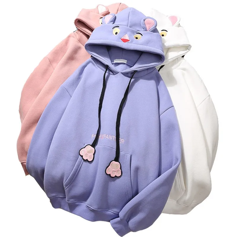 

2020 Winter New Women Hoodie Plus Velvet Thickening Cute Cartoon Letter Printing Color Matching Casual Sweet Ladies Sweatshirt