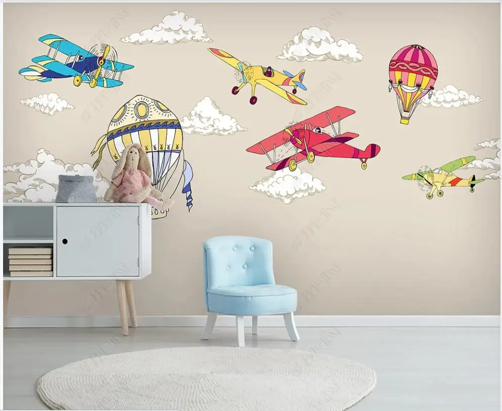 

3d photo wallpaper custom mural on the wall Cartoon airplane hot air balloon kids room home decor Wallpaper for walls in rolls