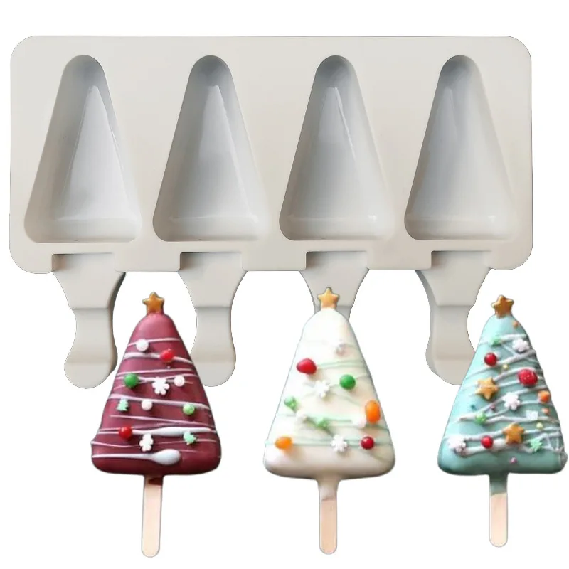 

4 Cavity Silicone Popsicle Ice Molds Summer Dessert Tools 4 Types Ice Cream Moulds Cube Tray