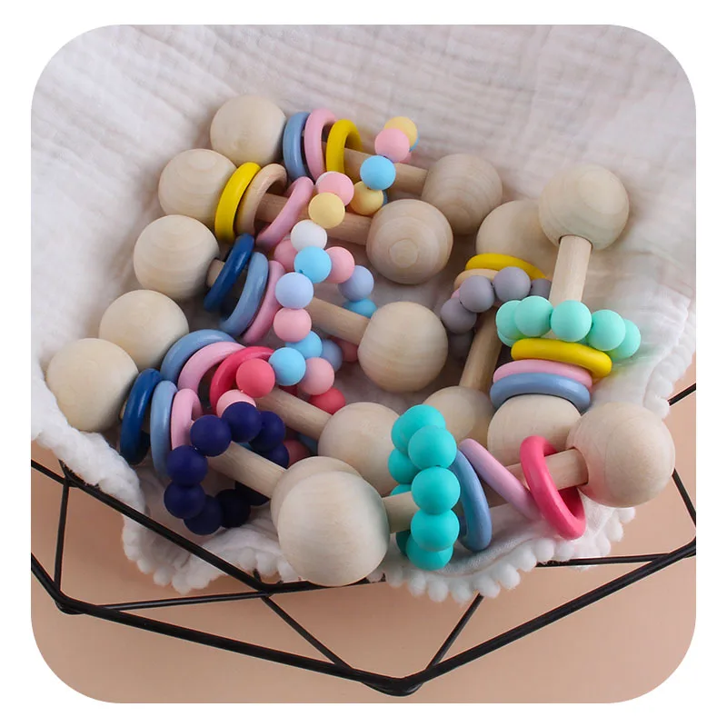 Kissteether-Juego de mordedor para beb&eacute;, anillo de madera sin BPA, colgante de dentici&oacute;n, juguete de gimnasio para beb&eacute;, regalos de buena enfermera, 1set-4