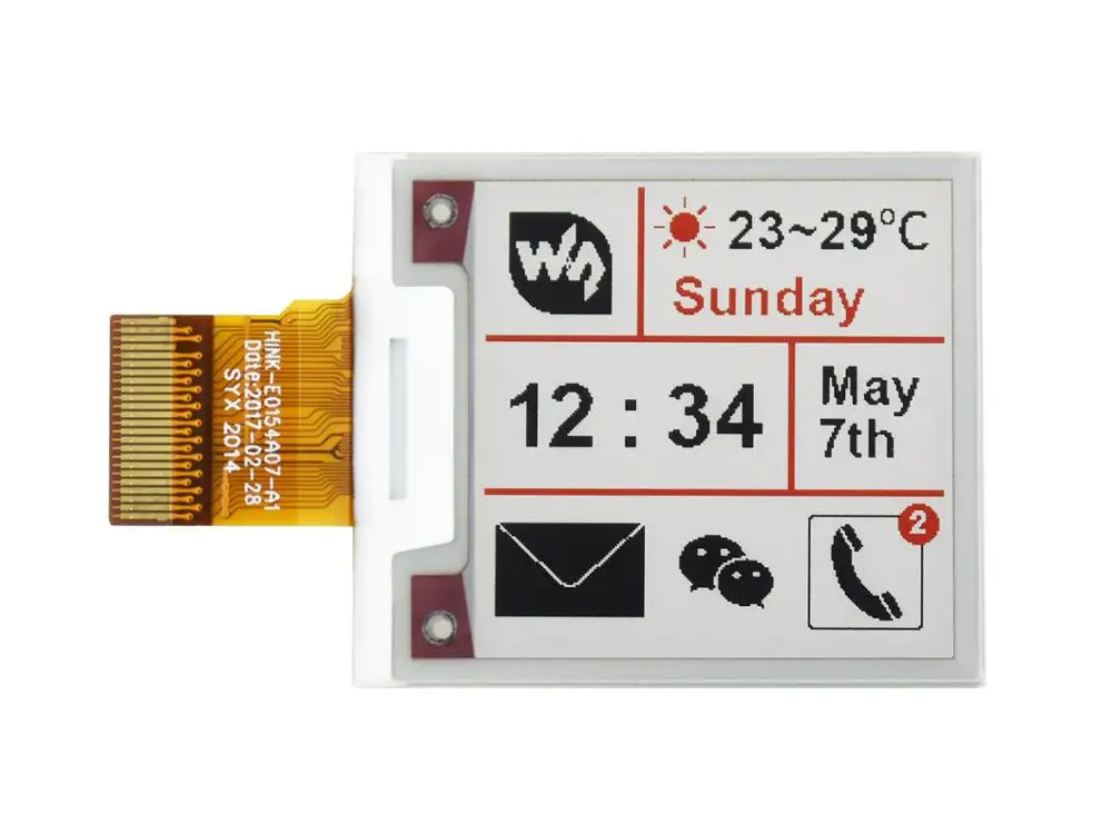 

200x200, 1.54inch E-Ink raw display panel, three-color,SPI interface, without PCB,Ultra low consumption,Embedded controller