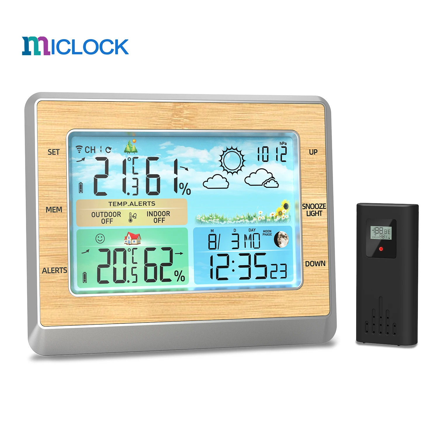 

MICLOCK New Digital LED Multifunction Alarm Clock Temperature Humidity Pressure Weather Forecast Snooze with USB Charging