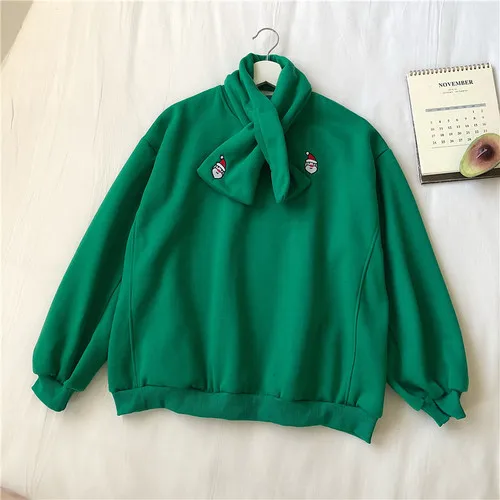 green Neploe пуловер с вышитым рисунком Санта-Клауса, толстовка с имитацией двух частей, женские толстовки с капюшоном,, осенне-зимний плотный Топ, джемперы 56423 - Цвет: green