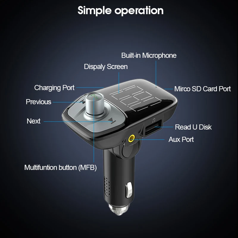 Top Mp3 Player Bluetooth Cigarette Lighter Charger Auto Dual Usb Charge Vehicle Hand-Free Music Car Qc 3.0 12V Socket. | Электроника