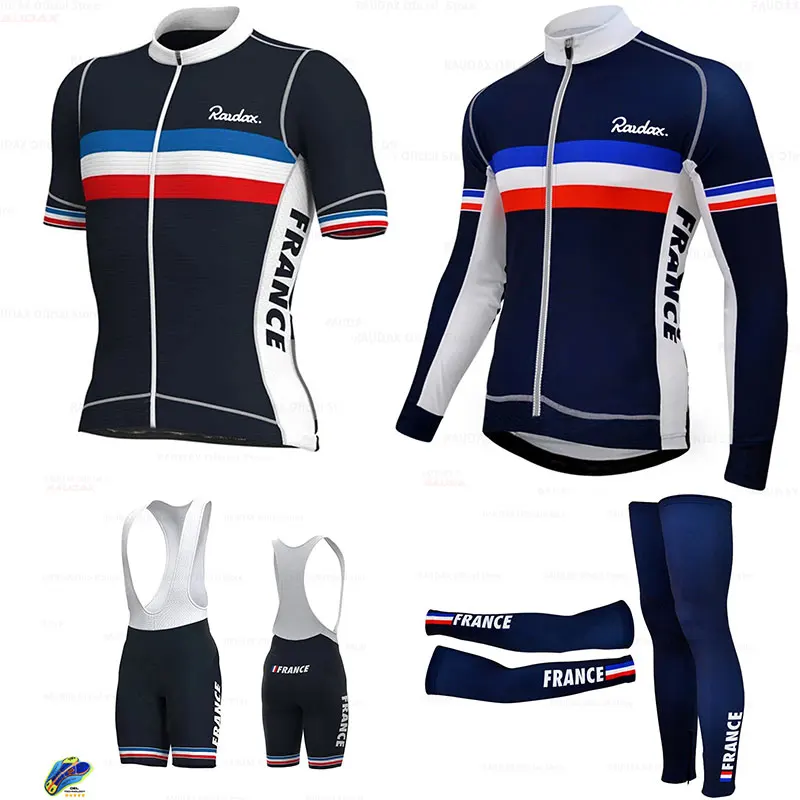 

New Cycling Clothing Raudax France Short sleeve Cycling Jersey Bib Short Set Ropa Ciclismo Men Quick Dry Bcycling Maillot Wear
