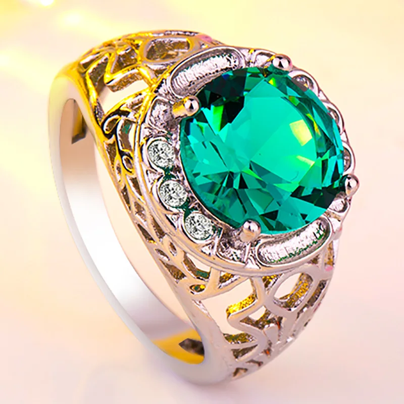 925 серебряные кольца с зеленым цирконием полые кубическим для женщин оправа в