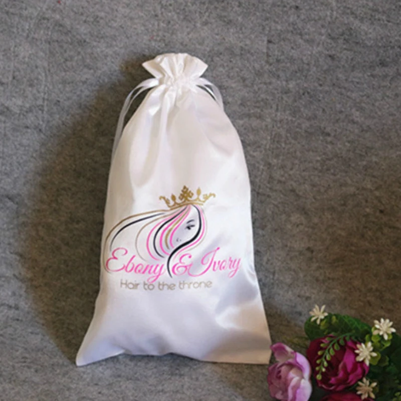 

50PCS Satin Pouch Jewelry Luxury Hair Packaging Silk Drawstring Bags Cosmetic Wedding Party Gift Bag Custom Logo Print