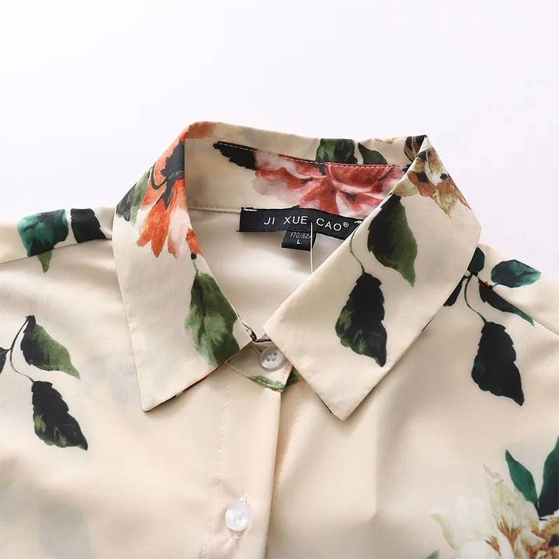 

Fashion Summer Women Shirt Casual Small Fresh Floral Print Lapel Long Sleeve Loose Shirt Clothes