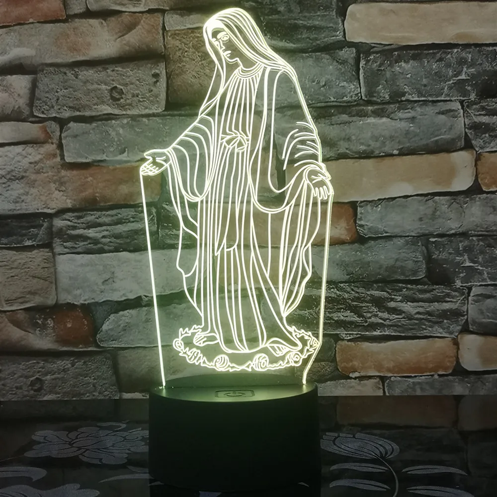 3d светодиодный светильник, пресвязанная Дева Мария, 7 цветов, 3d Светодиодные ночные лампы для детей, сенсорные светодиодные Usb настольные лампы, детский спальный светильник, Бог благословит вас