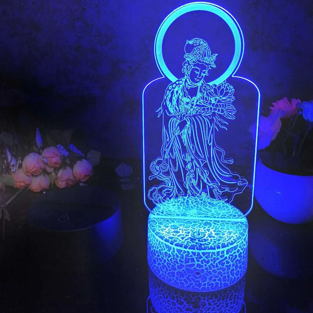 

Led 3D Night Light A Buddism Pattern Nightlight for Child Bedroom Decor Desk Lamp 16 Color with remote