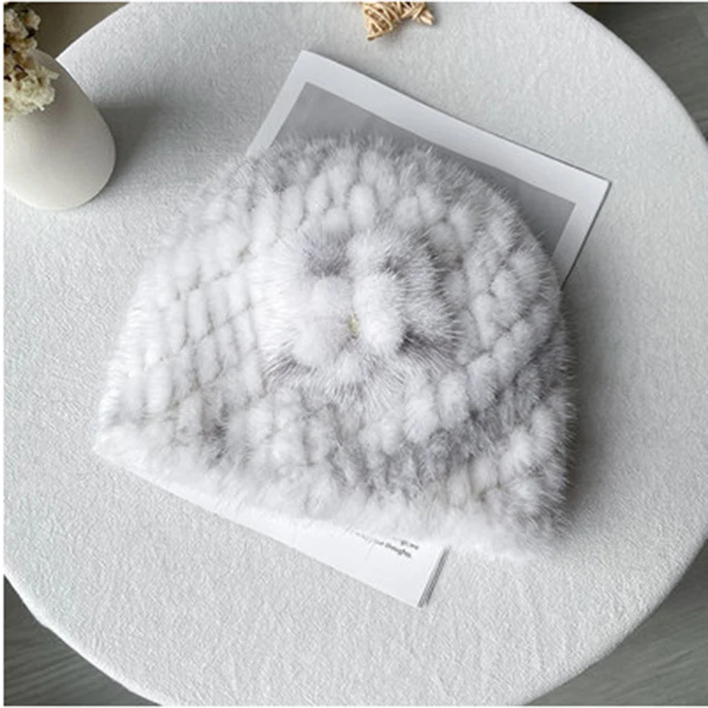 Оптовая цена от производителя модная женская вязаная шапка из меха норки |