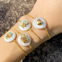 boho round shell crown %ef%bc%86 heart pattern zirconia bracelet gold plated colorful cz girl boy chain link bangle rainbow jewelry gift