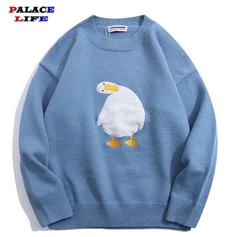

Harajuku Sweater Pullover Men Crooked Duck Print Women Cartoon Jumper Harajuku Pullover Streetwear Oversize Winter Clothes