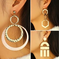 new fashion womens earrings gold pink round earrings metal exaggerated modeling high quality pendant earrings for women