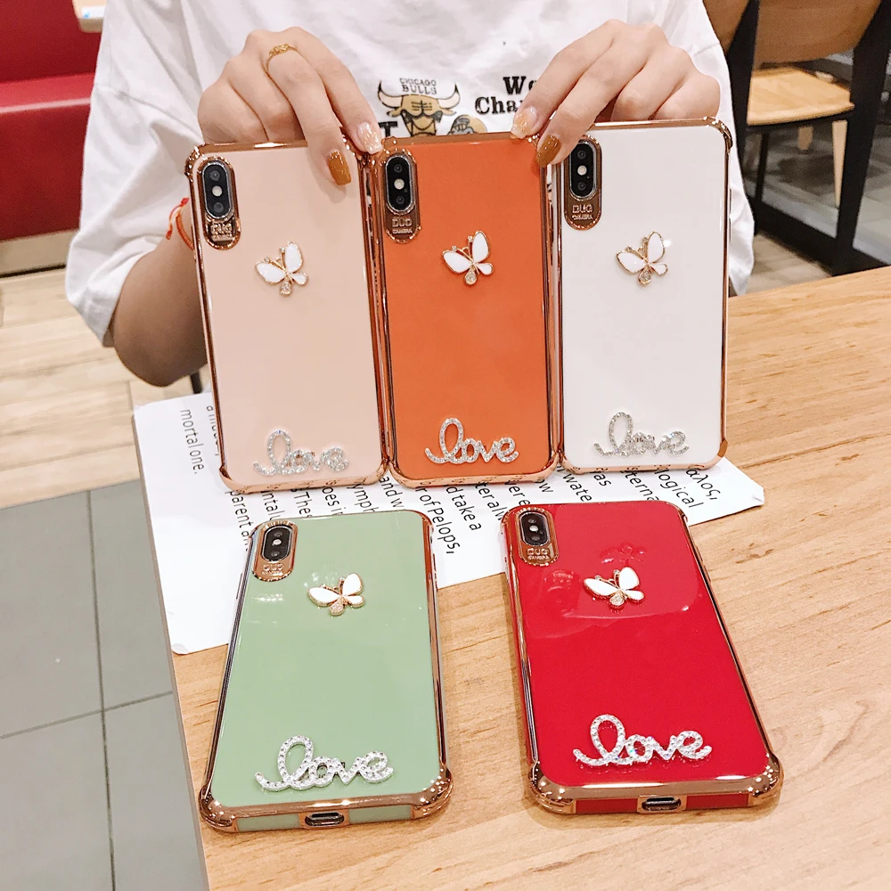 Силиконовый чехол с бабочкой и надписью Love для Iphone 13 12 11 Pro Max XR X XS 7 8 Plus | Мобильные