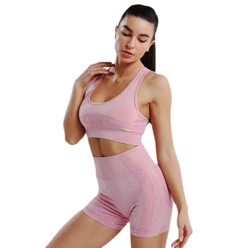 

Summer Yoga Suit Women Seamless Fashion Thin Quick-Dry Breathable Wicking Sexy Sports Bra Hip Shorts Running Gym Fitness Clothes