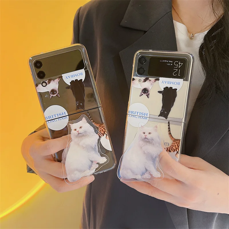 Чехол-держатель для телефона с забавным милым котом Samsung Galaxy Z Flip 3 ZFlip3 складной