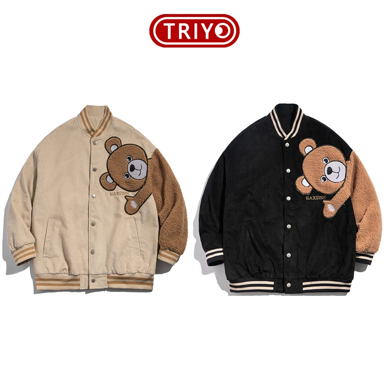 

TRIYO 2021 Oversize Women Winter Baseball Jacket Varsity Coat Bear Kawaii Streetwear Men Couple Matching Casual Fashion Clothes