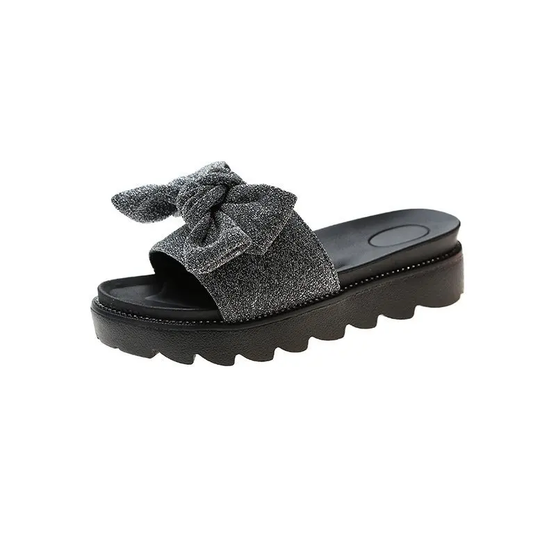 

Female Shoes Slippers Casual Low Slides Platform Flock Butterfly-Knot Summer Clogs Woman 2021 Luxury Beach Butterfly-knot Rome R