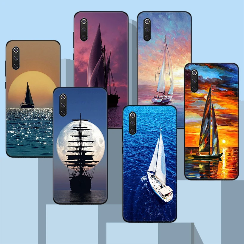 

Sailing Boat Black Phone Case For Xiaomi Redmi Note 10 Pro 10S 9S 8T 7 8 9 9A 9C 9T 8A 7A 6A 5 6 Cover Capa Luxury Housing