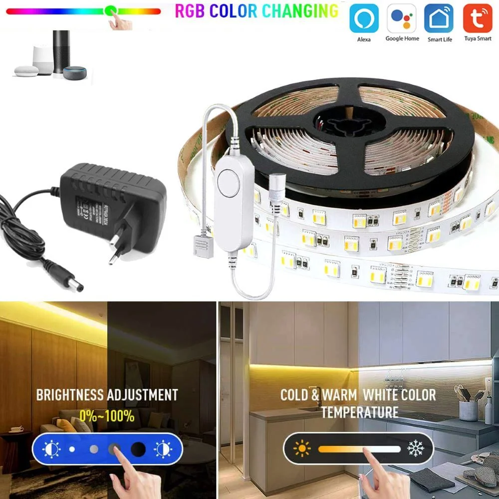 

Светодиодная лента Tuya Smart WiFi RGBCCT светильник в 5050 5 в 1 RGBCW работает с Alexa Google Voice дистанционное управление 60 светодиодов/м изменение цвета